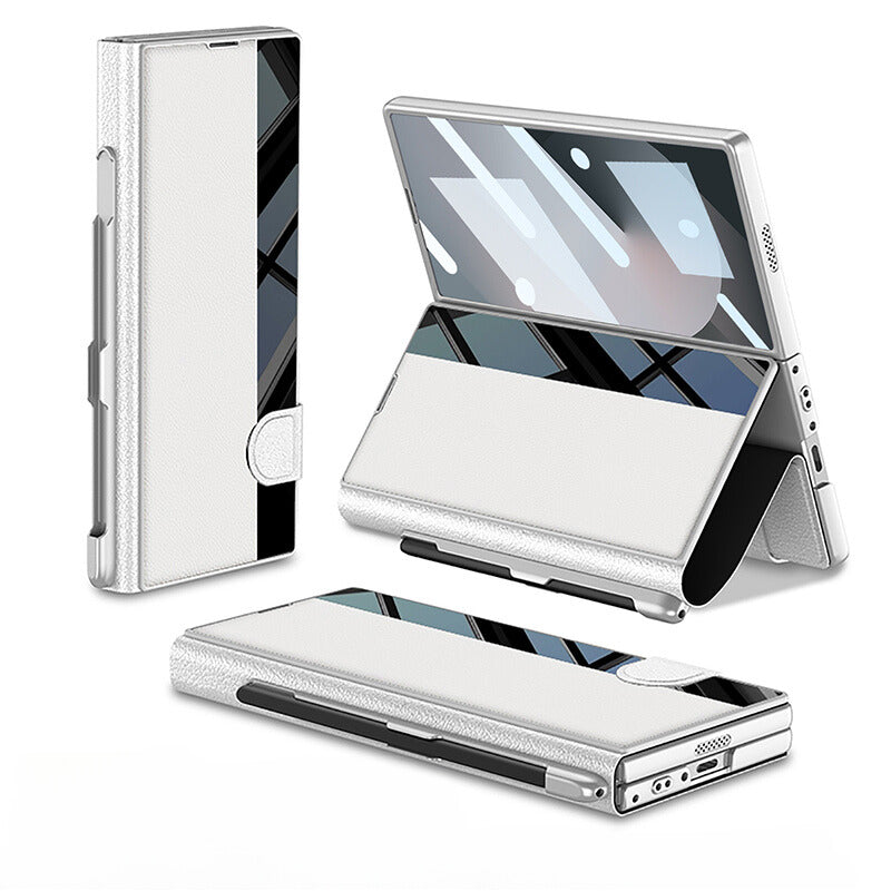EleganceFold Leather Z Fold 6, 5 Mirror Window & Pen Slot Case