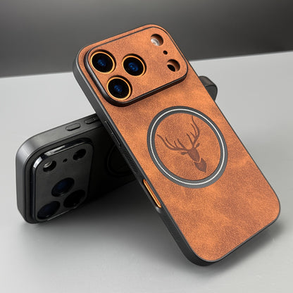 Retro Sheepskin Leather Magnetic Wireless Charging Case iPhone 17