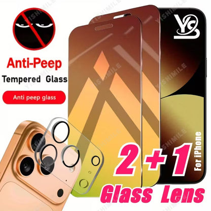 2pcs Anti-Peep Privacy Glass Screen Protector & 1pc Camera Lens Protector for iPhone 17