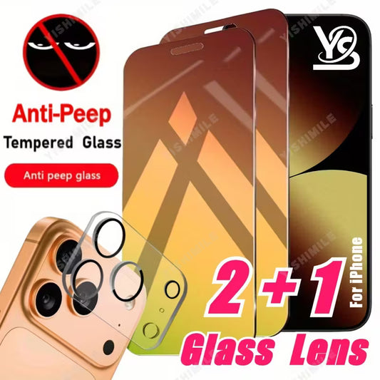 2pcs Anti-Peep Privacy Glass Screen Protector & 1pc Camera Lens Protector for iPhone 17