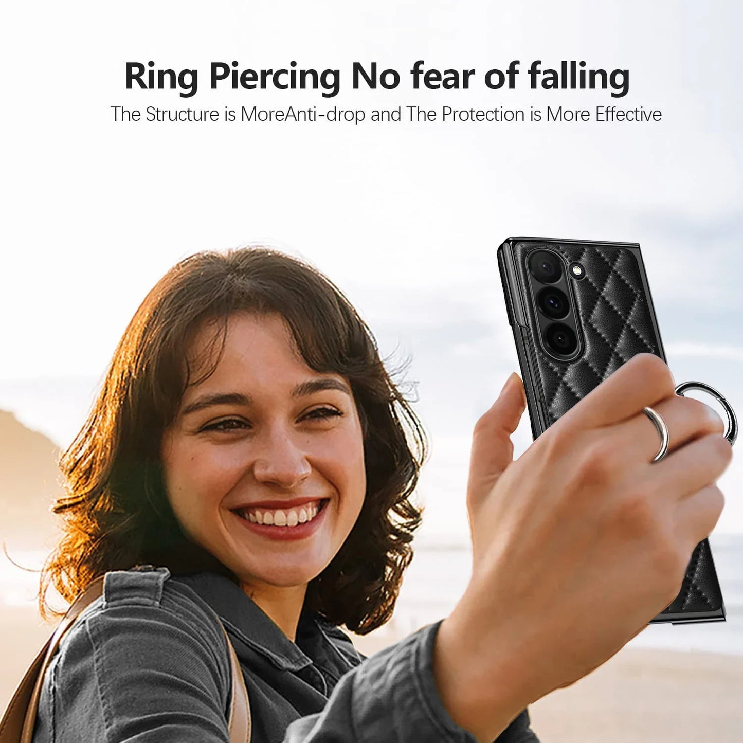 Luxury Fragrant Ring Leather Bracker For Z Fold Series