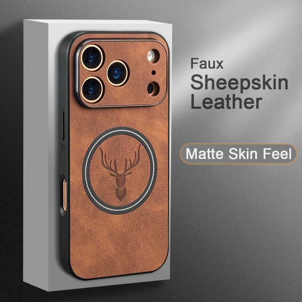 Retro Sheepskin Leather Magnetic Wireless Charging Case iPhone 17