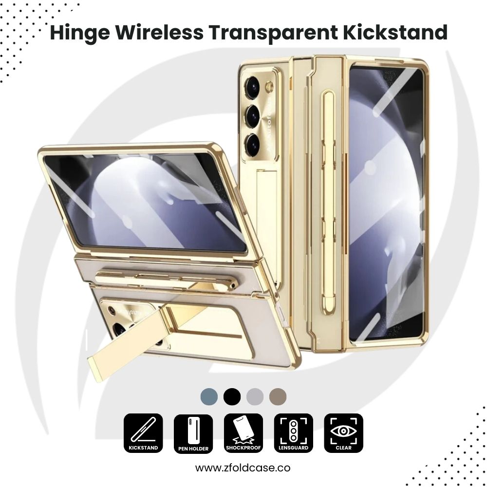 Hinge Z Fold 7, 6, 5, 4 Wireless Transparent Kickstand Case 2.0