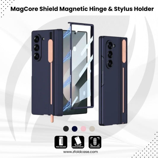 MagCore Ultra-Slim Shield Z Fold 7, 6, 5 - Magnetic Hinge & Stylus Holder Case