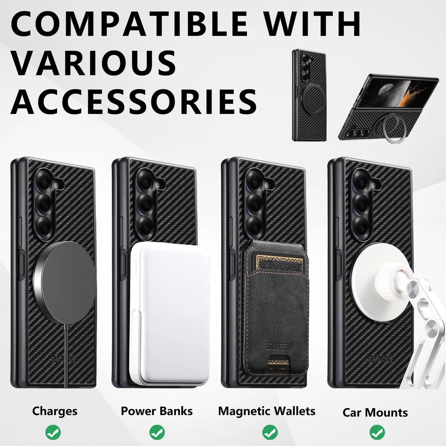 RingGlide Fold 7,6,5 Ultra-Slim Faux Leather MagSafe with  Stand  Case