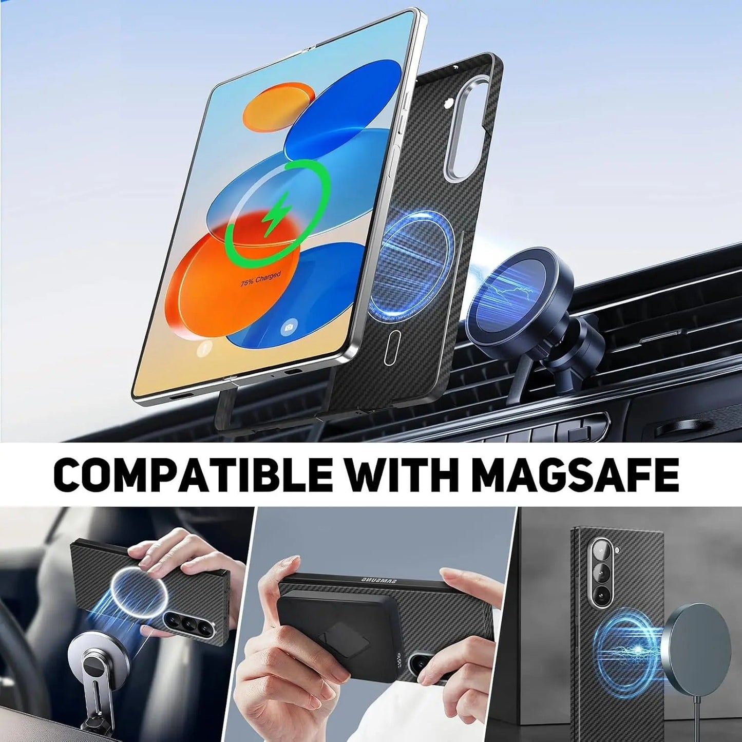 FeatherShield –  Z Fold 7, 6 Ultra-Slim Aramid Carbon MagSafe Case