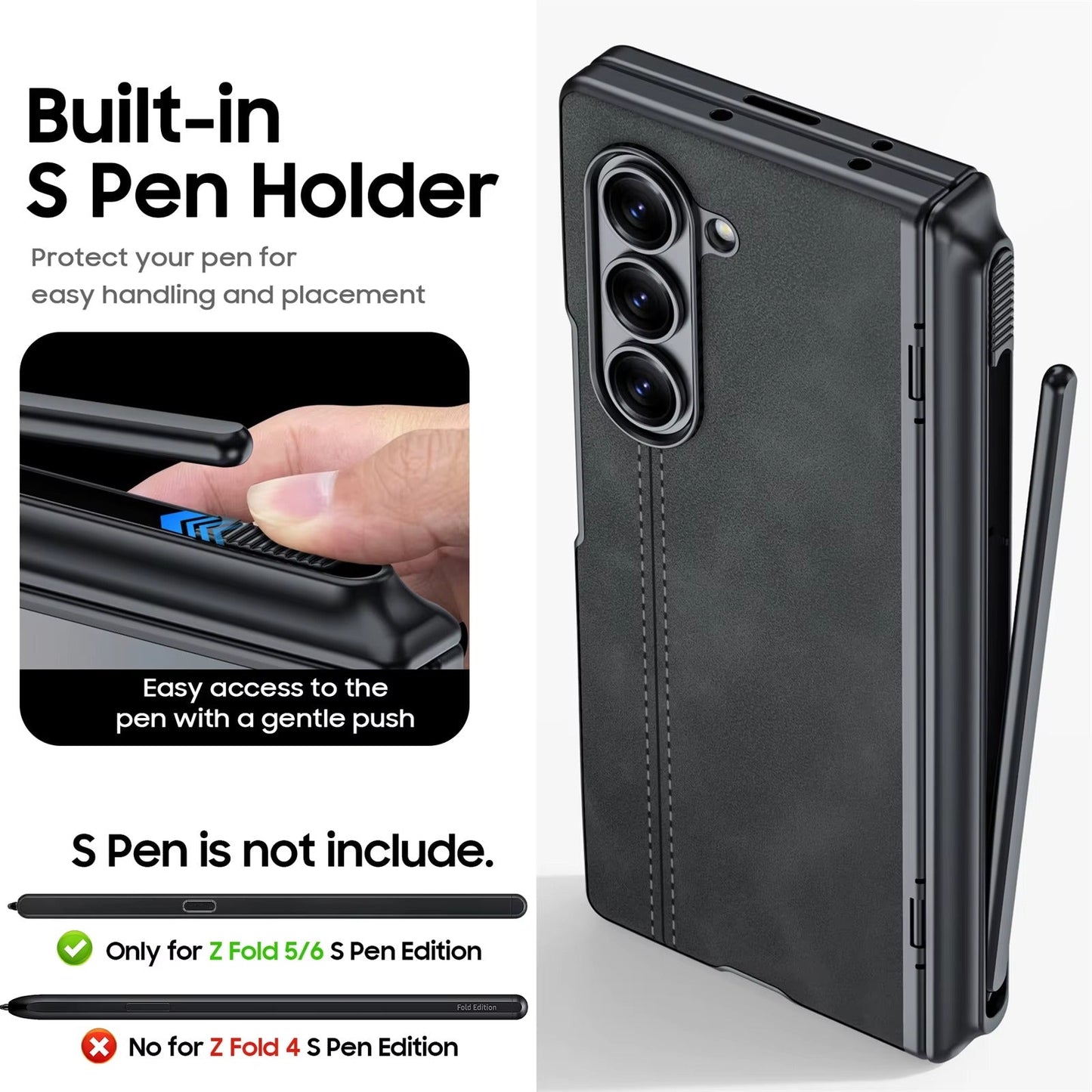 StealthNote Z Fold 7, 6 – Magnetic S Pen Full Protection  Case