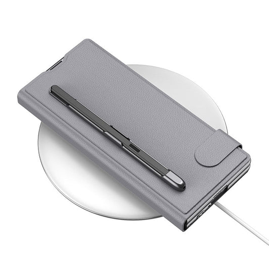 EleganceVault Leather  Z Fold 7, 6,5  Card & Pen Holder with Glass Protection Case