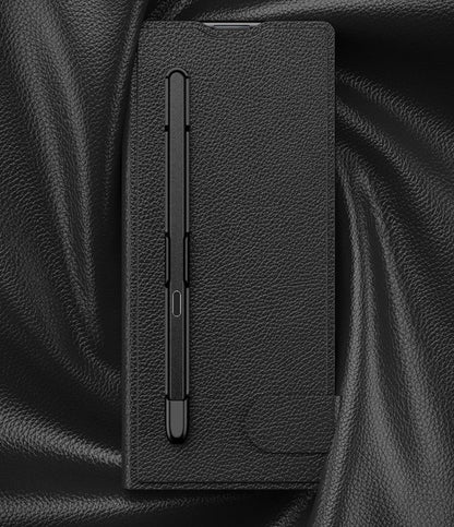 EleganceVault Leather  Z Fold 7, 6,5  Card & Pen Holder with Glass Protection Case