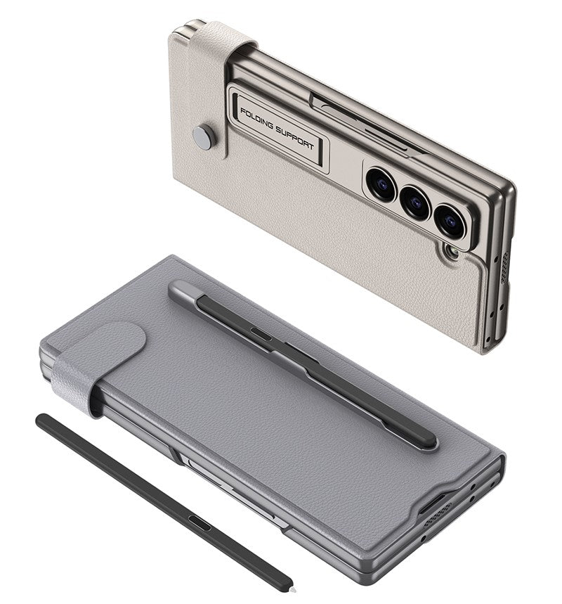 EleganceVault Leather  Z Fold 7, 6,5  Card & Pen Holder with Glass Protection Case