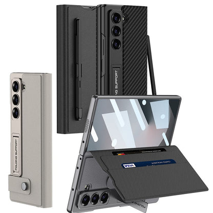 EleganceVault Leather  Z Fold 7, 6,5  Card & Pen Holder with Glass Protection Case