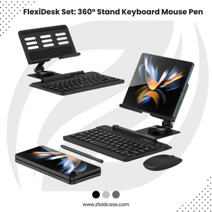 FlexiDesk Z Fold Wireless Keyboard, 360° Stand, Mouse, Pen Set