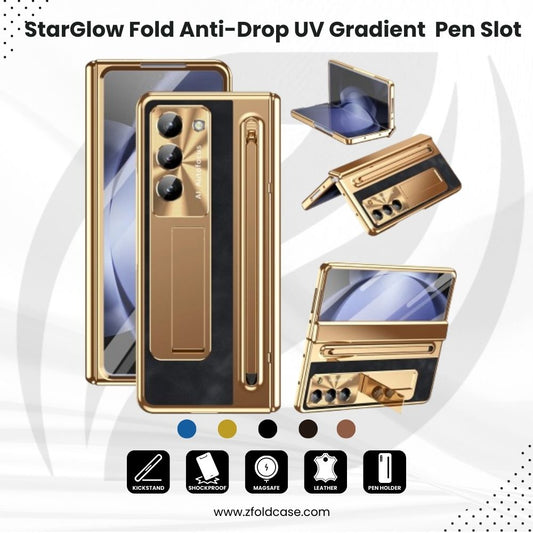 StarGlow Fold – Anti-Drop UV Gradient Case with Pen Slot