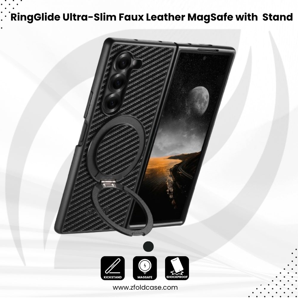 RingGlide Fold 7,6,5 Ultra-Slim Faux Leather MagSafe with  Stand  Case