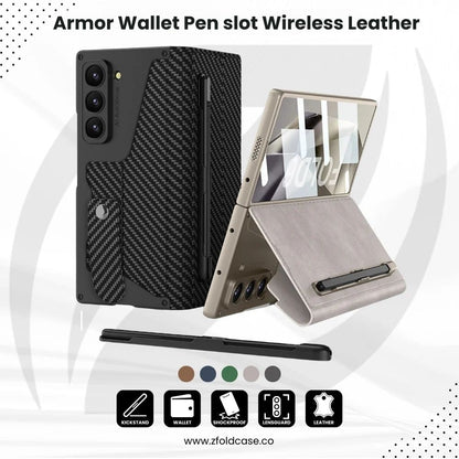 Armor Z Fold 7, 6, 5, 4 Wallet, Pen slot, Leather Case