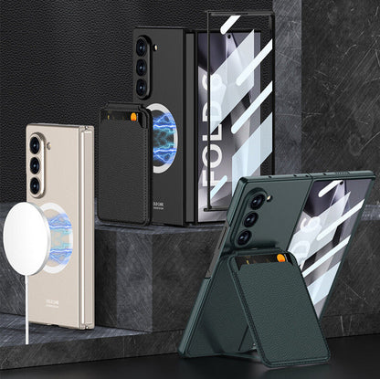 Ultra-Thin MagSafe Leather Wallet Case with Kickstand & Screen Film Z Fold 6