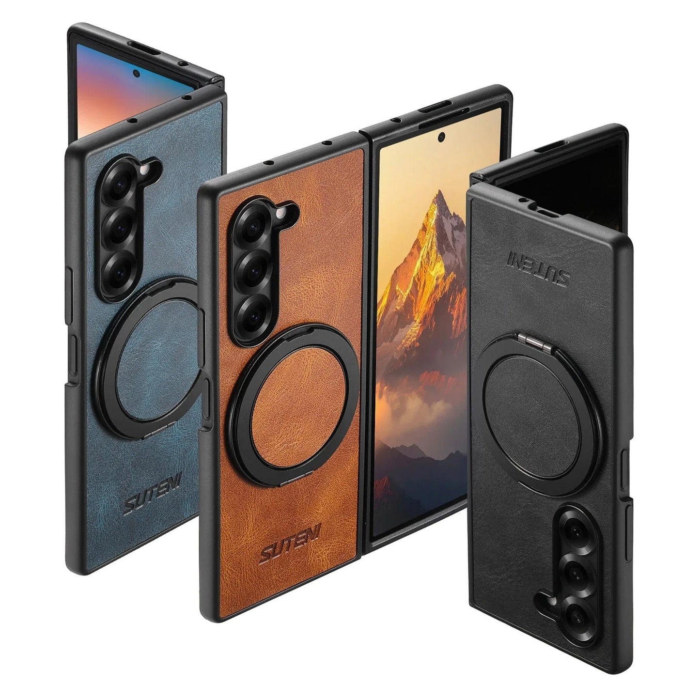 HeritageSpin –  Z Fold 7, 6, 5 Vintage Leather 360° Kickstand Case