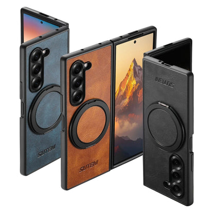 HeritageSpin –  Z Fold 7, 6, 5 Vintage Leather 360° Kickstand Case