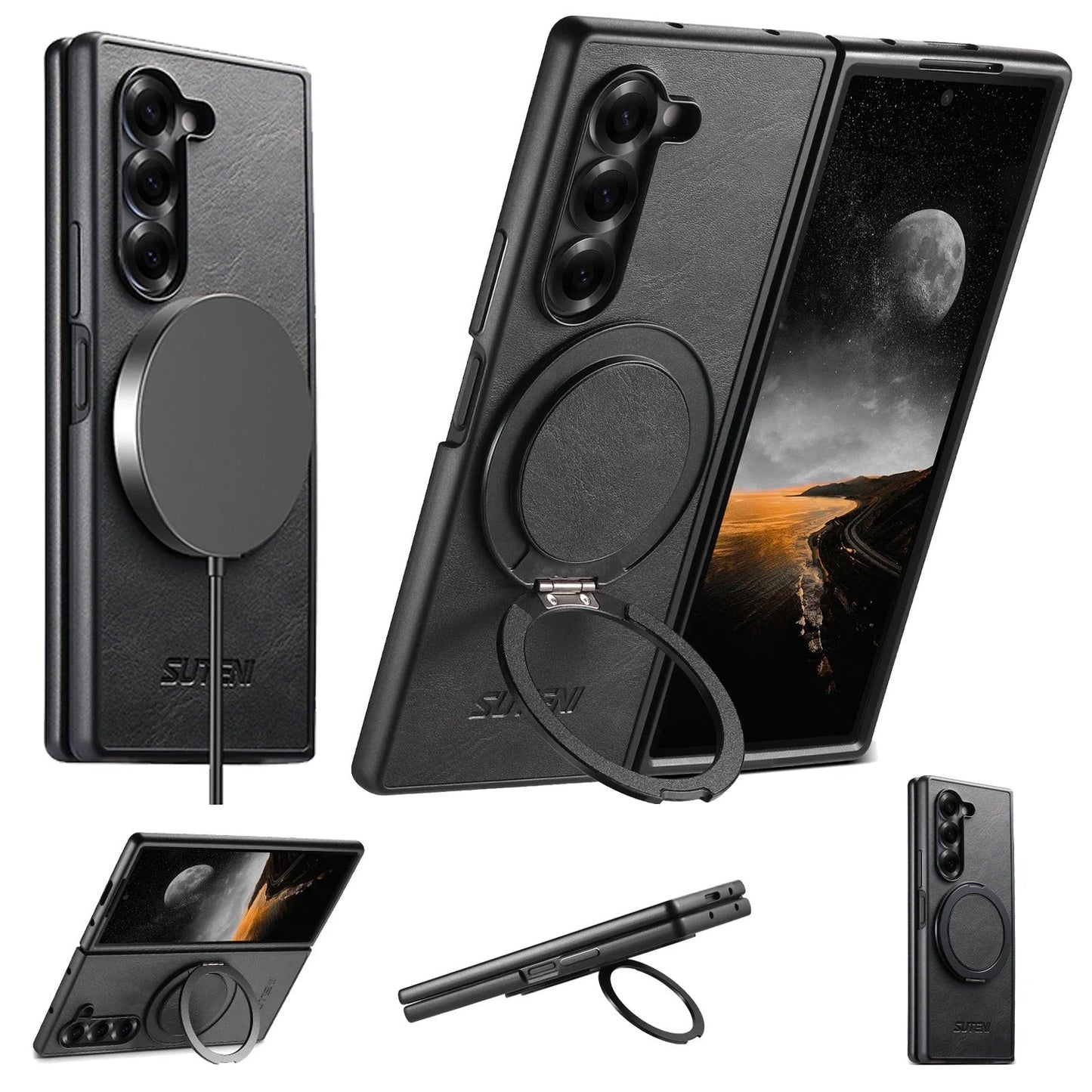 HeritageSpin –  Z Fold 7, 6, 5 Vintage Leather 360° Kickstand Case