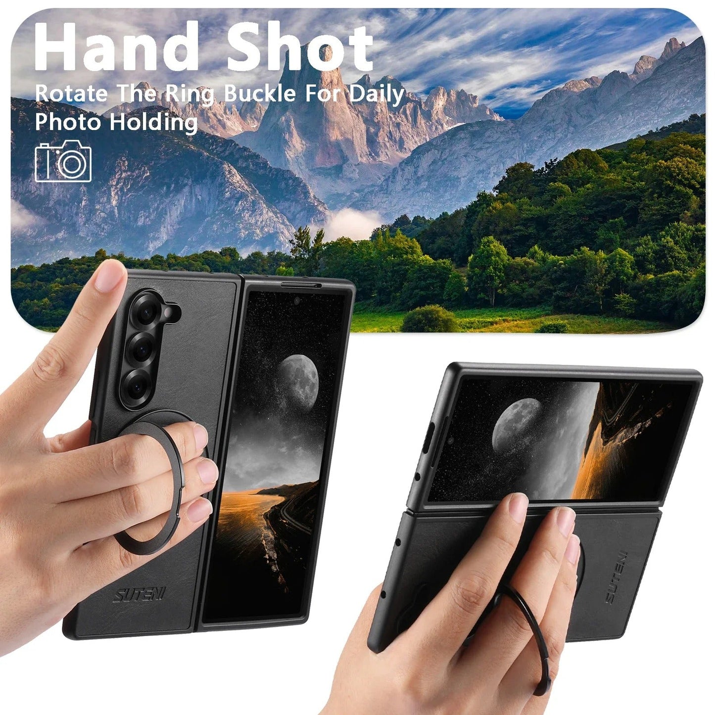 HeritageSpin –  Z Fold 7, 6, 5 Vintage Leather 360° Kickstand Case