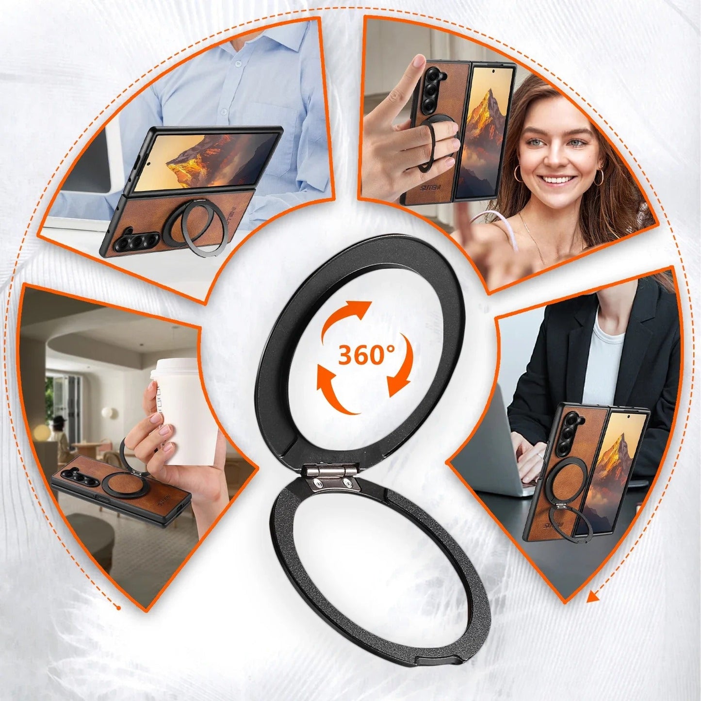 HeritageSpin –  Z Fold 7, 6, 5 Vintage Leather 360° Kickstand Case