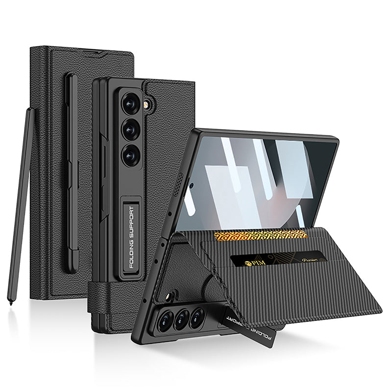 EleganceVault Leather  Z Fold 7, 6,5  Card & Pen Holder with Glass Protection Case