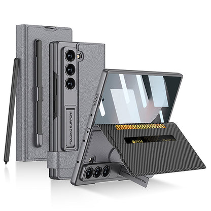 EleganceVault Leather  Z Fold 7, 6,5  Card & Pen Holder with Glass Protection Case