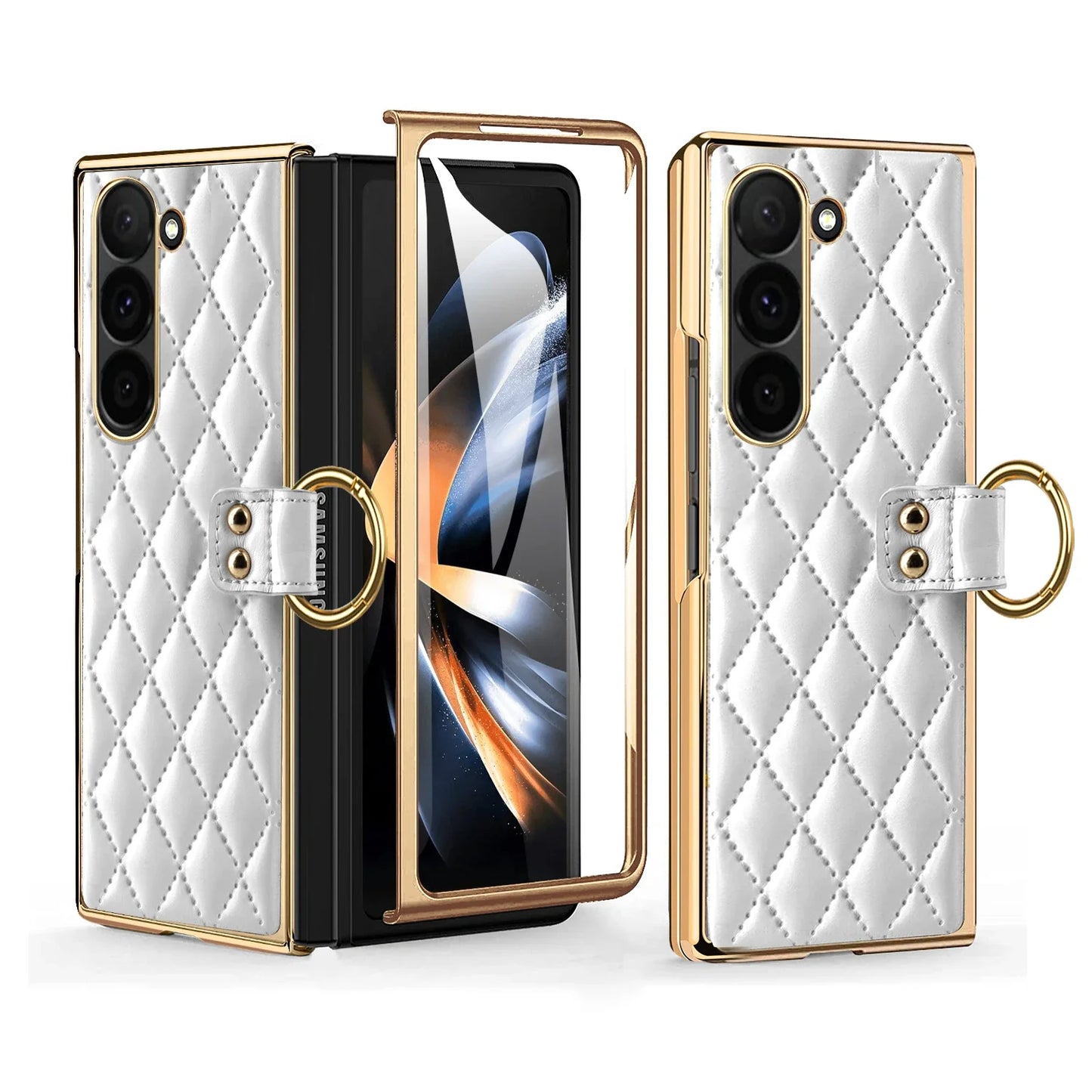 Luxury Fragrant Ring Leather Bracker For Z Fold Series